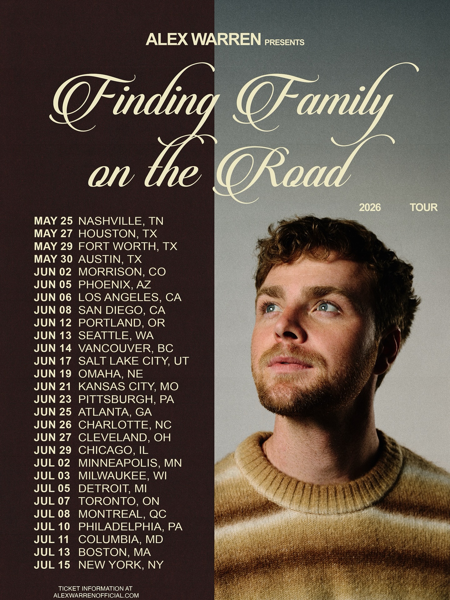 Alex Warren Finding Family on the Road Tour Poster 2026